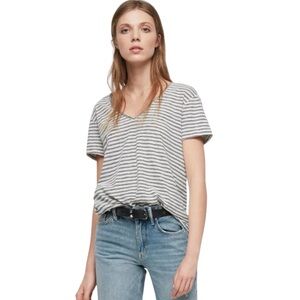 All Saints Emelyn Stripe T White & Black V Neck Cotton Relaxed Tee Shirt Large